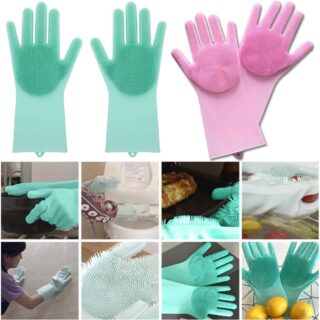 CONSONANTIAM Dish Washing Cleaning Sponge Gloves Reusable Silicone Brush Heat Resistant Scrubber Gloves for Dish Washing,Kitchen Bathroom Cleaning,Pet Bathing,Car Washing1 Pair(13.6" Large)