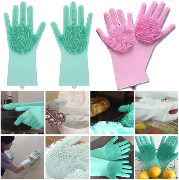 CONSONANTIAM Dish Washing Cleaning Sponge Gloves Reusable Silicone Brush Heat Resistant Scrubber Gloves for Dish Washing,Kitchen Bathroom Cleaning,Pet Bathing,Car Washing1 Pair(13.6" Large)