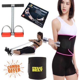 CONSONANTIAM Tummy Trimmer Single Spring and Sweat Slim Belt Combo Pack - for Weight Loss (Men & Women)